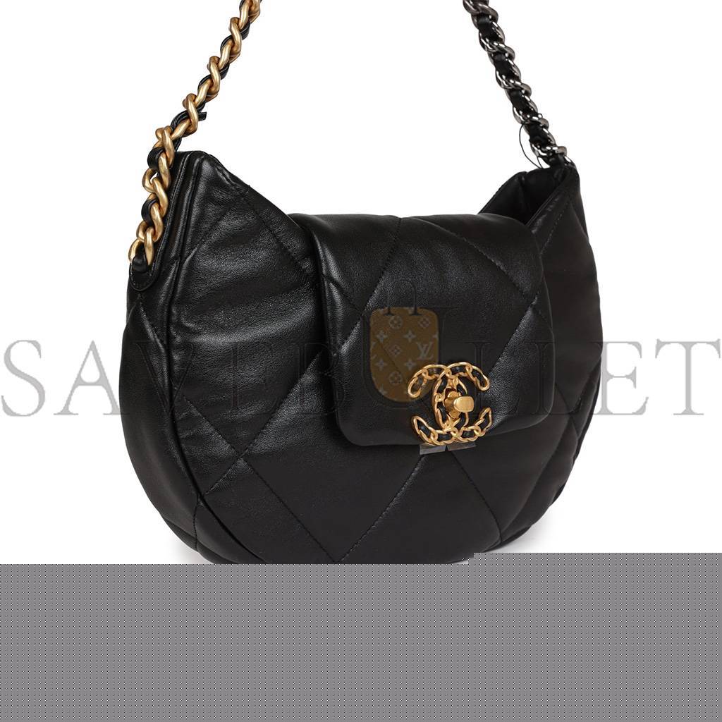 Ch*el master 19 hobo bag black lambskin mixed metal hardware as4638 (30*21*7.5cm)